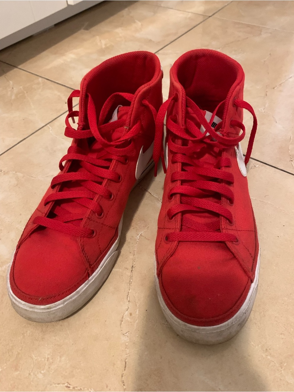 Nike Red High-Top Sneakers with White Swoosh